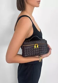 Burgundy Woven Top Handle Bag