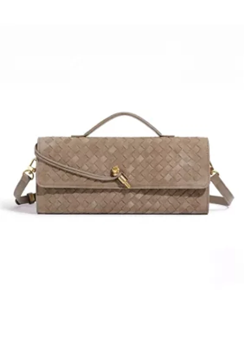 Suede Tan Woven Baguette Bag