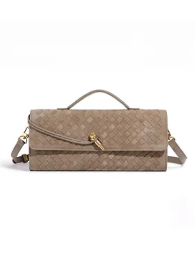 Suede Tan Woven Baguette Bag