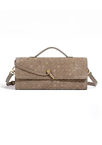 Suede Tan Woven Baguette Bag