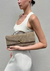 Suede Tan Woven Baguette Bag