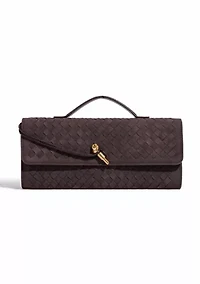 Suede Dark Brown Woven Baguette Bag