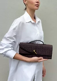 Suede Dark Brown Woven Baguette Bag