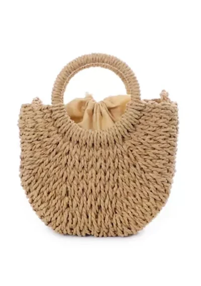 Natural Basket Arc Handle Bag with Shoulder Strap