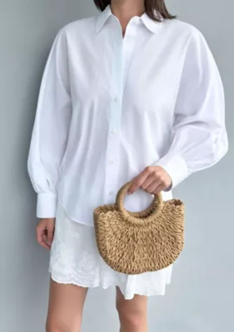 Natural Basket Arc Handle Bag with Shoulder Strap