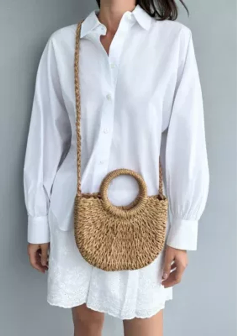 Natural Basket Arc Handle Bag with Shoulder Strap