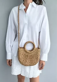 Natural Basket Arc Handle Bag with Shoulder Strap