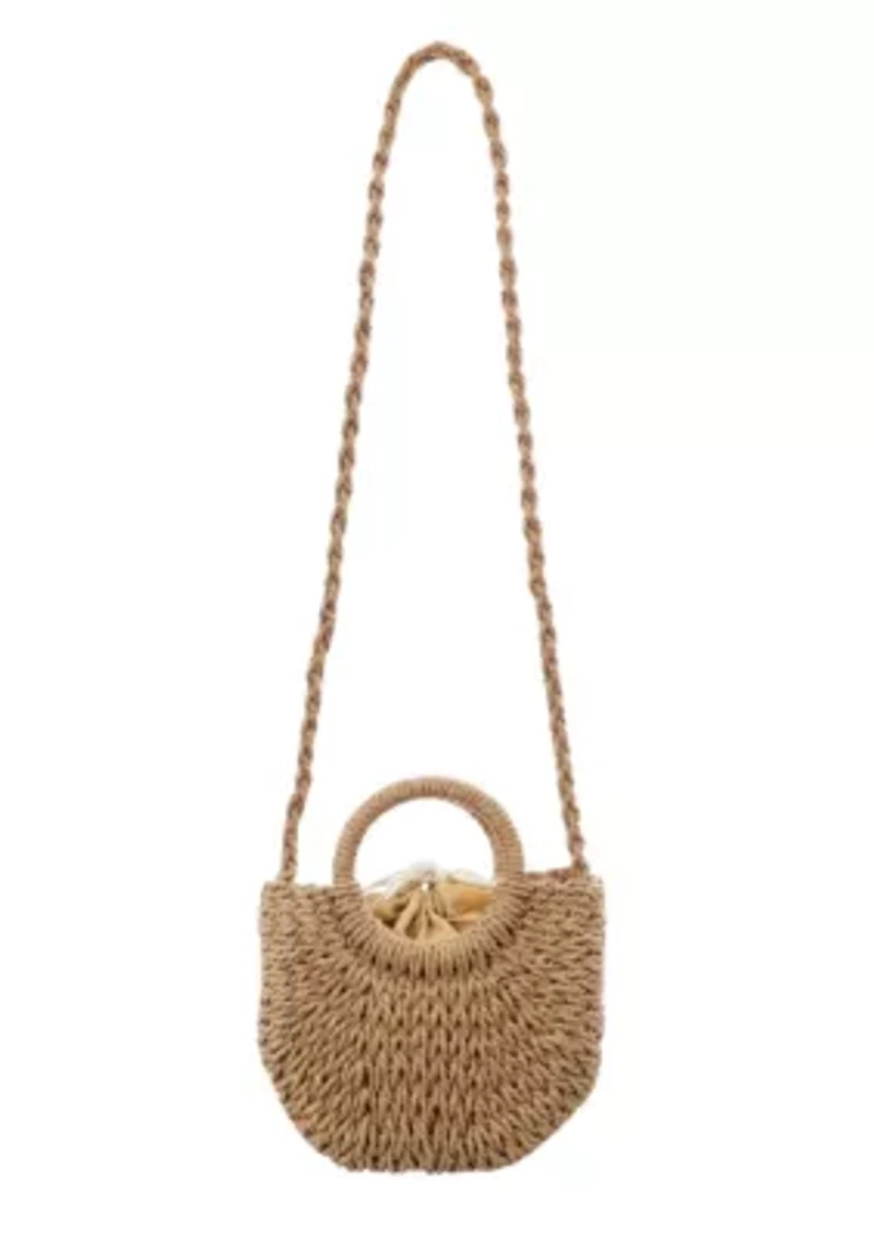 Natural Basket Arc Handle Bag with Shoulder Strap