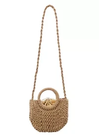Natural Basket Arc Handle Bag with Shoulder Strap