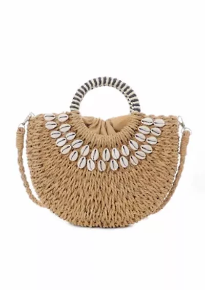 Basket Arc Shell-Embroidered Handle Bag with Shoulder Strap
