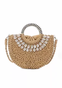 Basket Arc Shell-Embroidered Handle Bag with Shoulder Strap