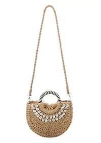 Basket Arc Shell-Embroidered Handle Bag with Shoulder Strap