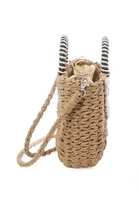 Basket Arc Shell-Embroidered Handle Bag with Shoulder Strap