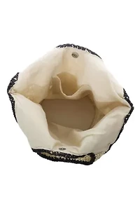 White Raffia Oversized Hobo Shoulder Bag with Black Edging