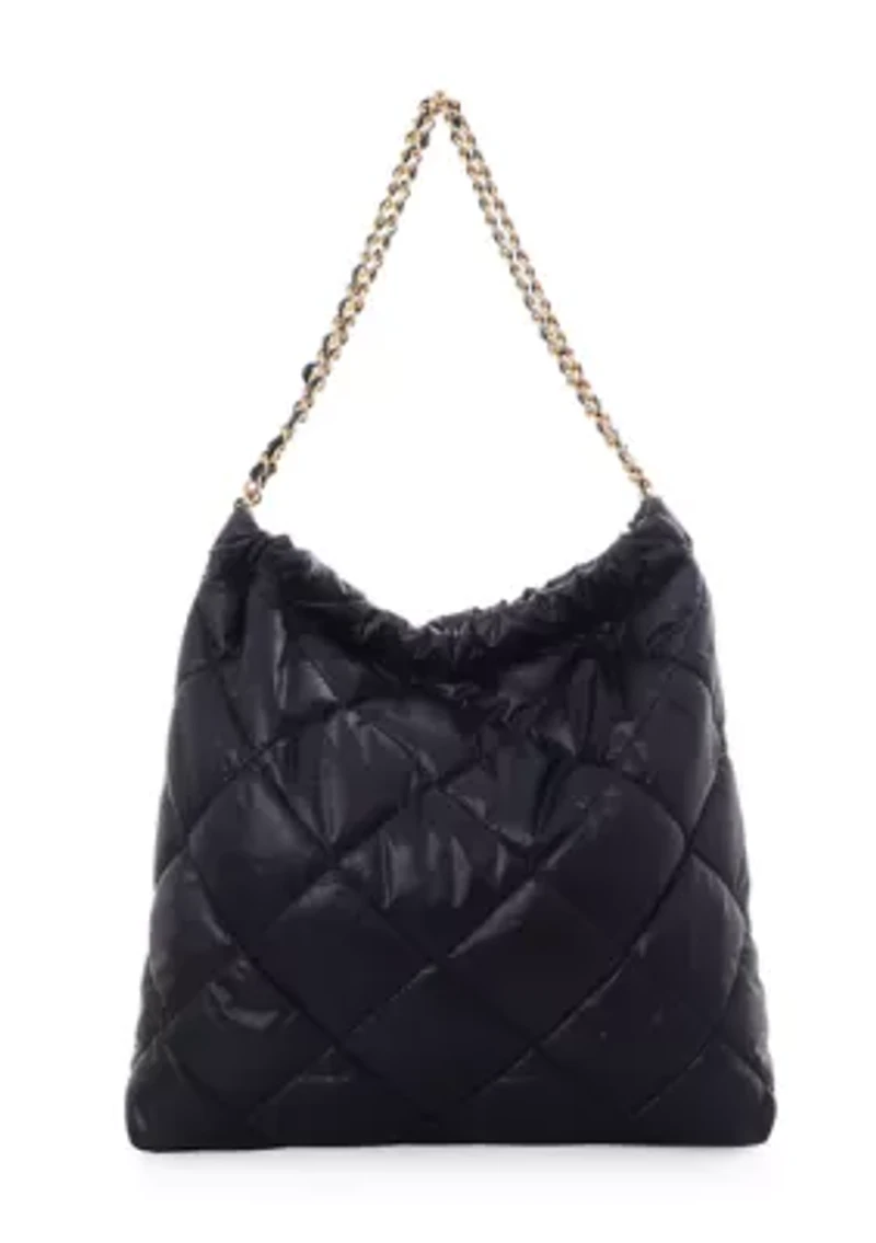 Black Quilted Cotton Tote with Chain Strap