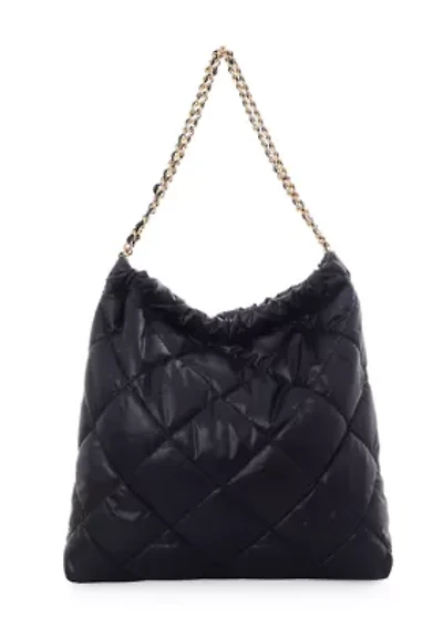 Black Quilted Cotton Tote with Chain Strap