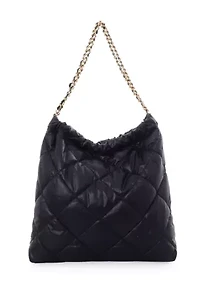 Black Quilted Cotton Tote with Chain Strap