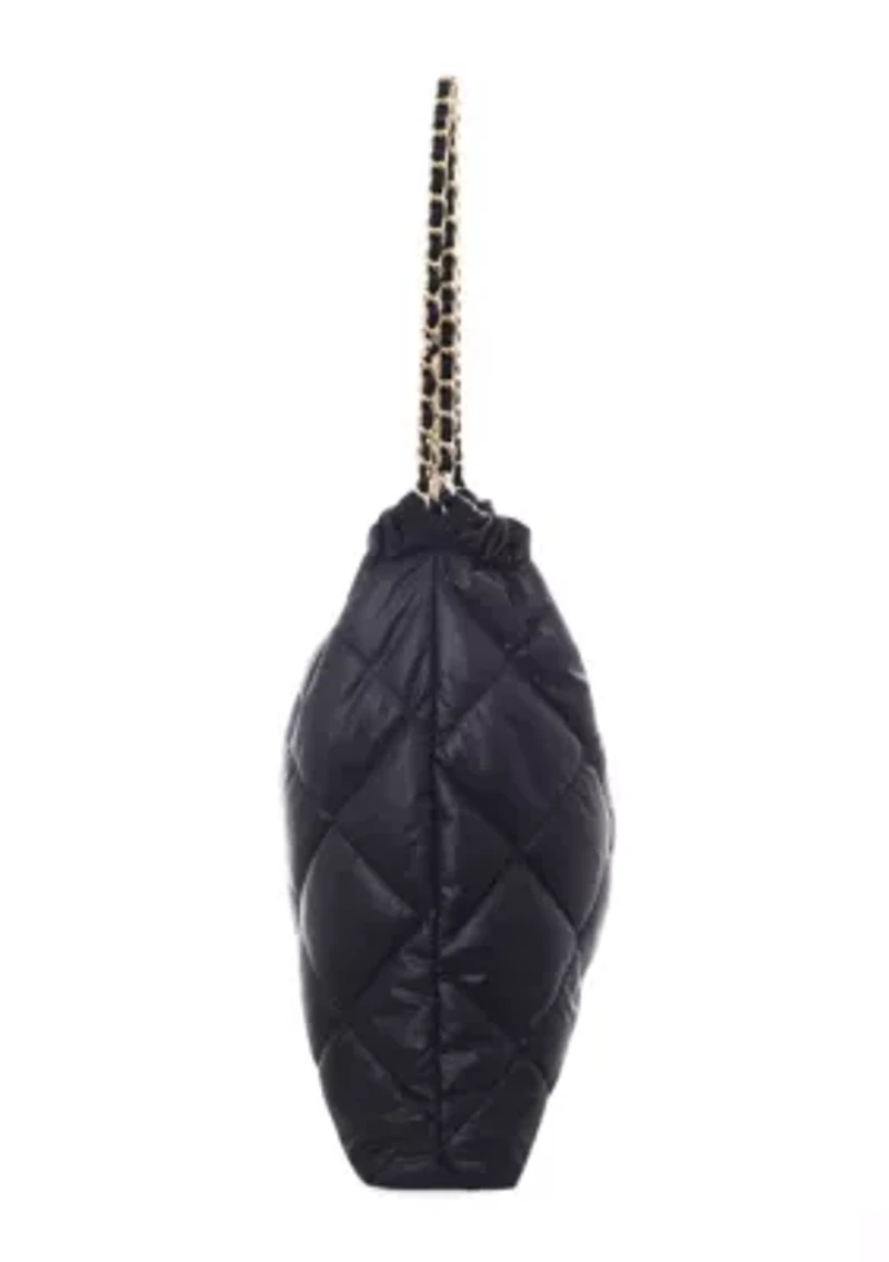 Black Quilted Cotton Tote with Chain Strap