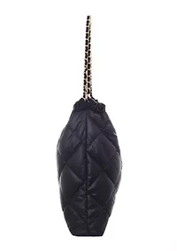 Black Quilted Cotton Tote with Chain Strap