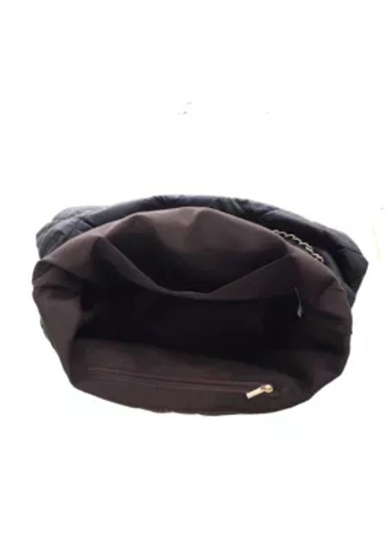 Black Quilted Cotton Tote with Chain Strap