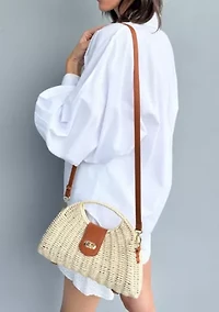 White Straw Picnic Basket Clutch