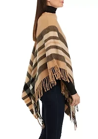 Exploded Plaid Fringed Poncho