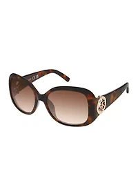 Oversized Oval Wrap Sunglasses with Metal Logo Detail 