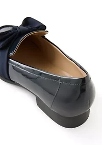 Lindio Bow Detail Block Heel Slip On Loafers