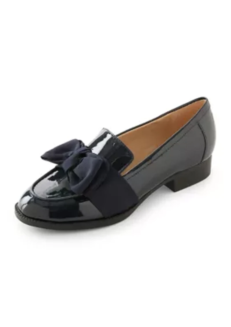 Lindio Bow Detail Block Heel Slip On Loafers