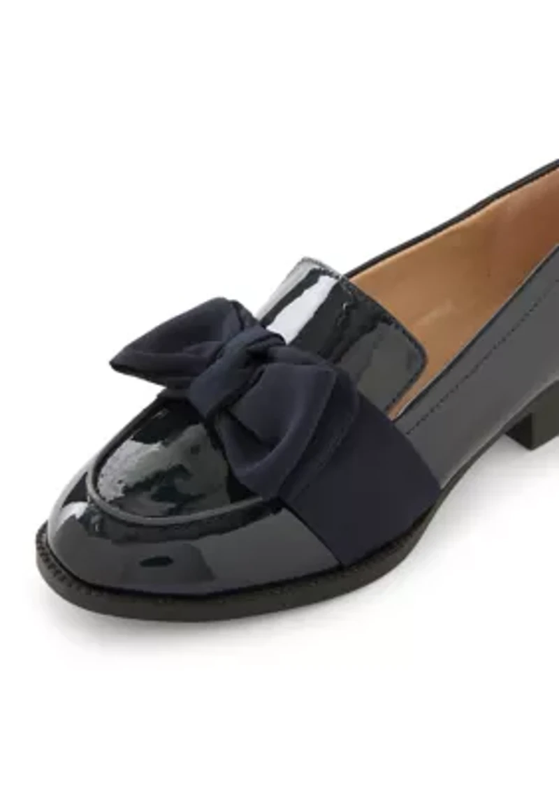 Lindio Bow Detail Block Heel Slip On Loafers