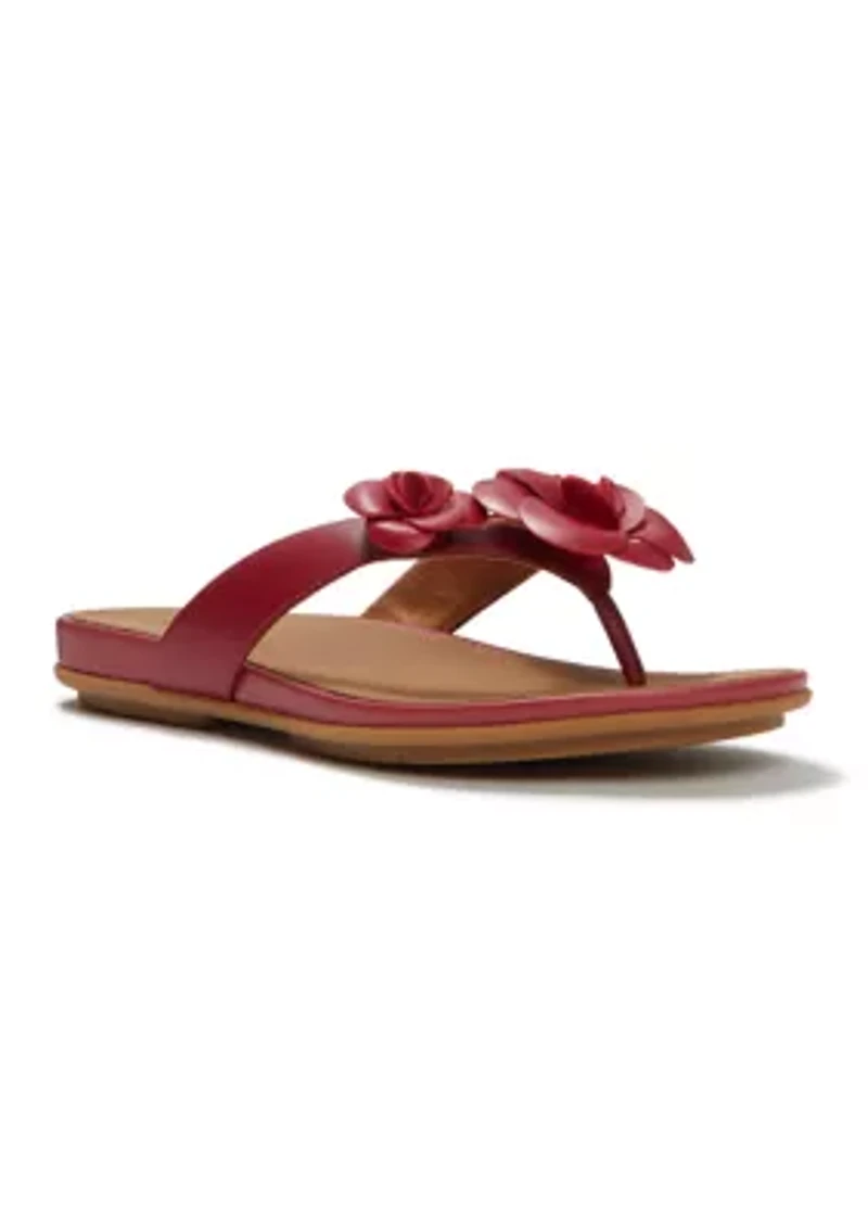 Gracie Flower Leather Flip Flops