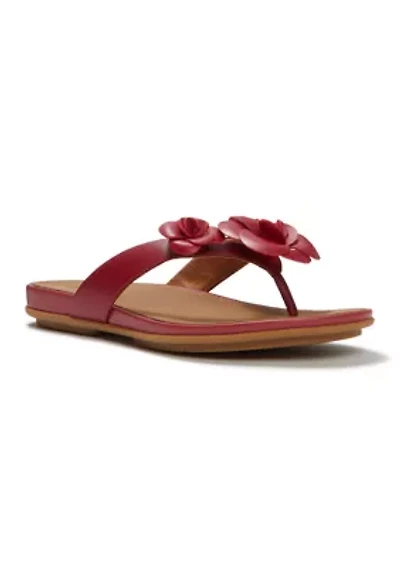 Gracie Flower Leather Flip Flops