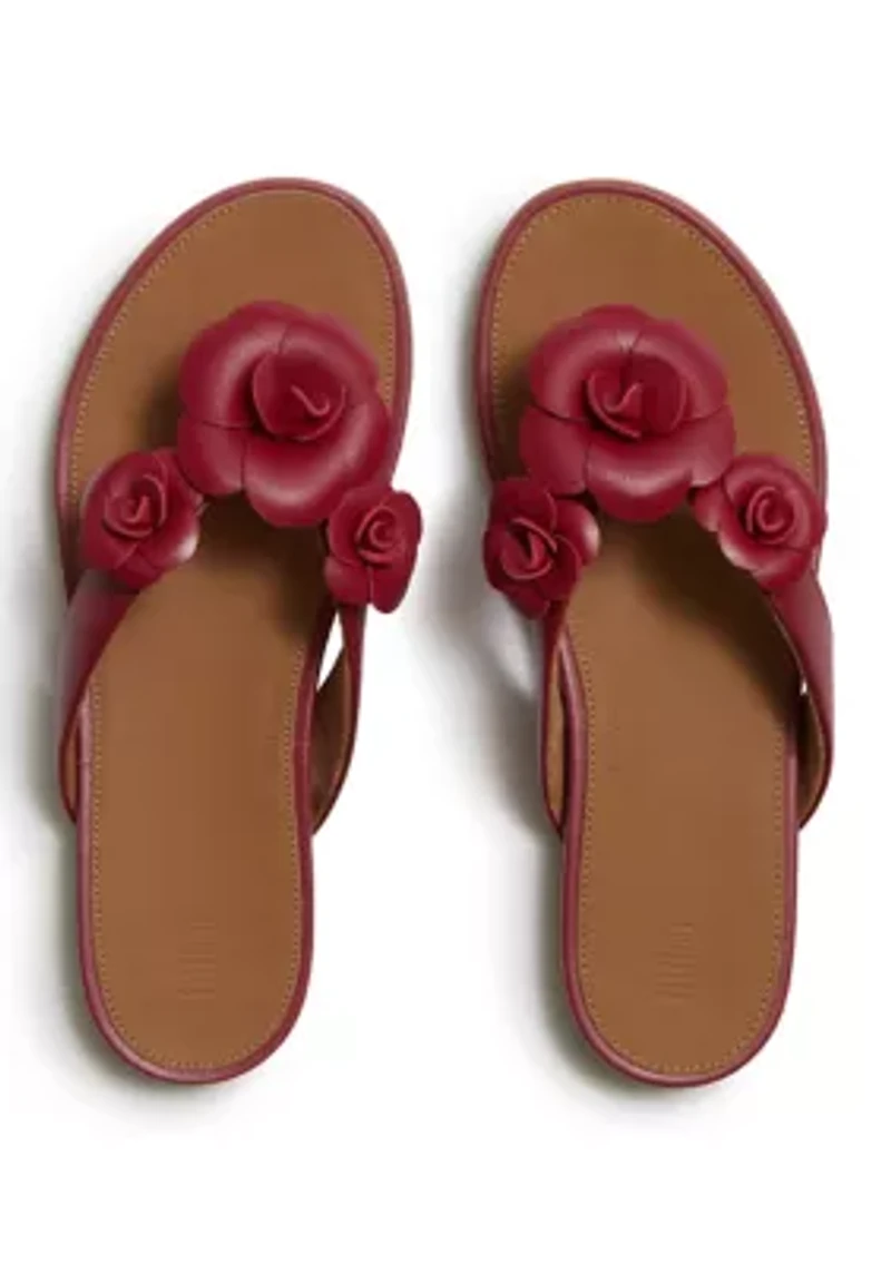 Gracie Flower Leather Flip Flops