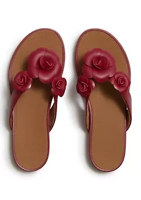 Gracie Flower Leather Flip Flops