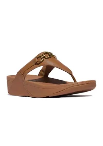 Lulu Square-Chain Leather Toe-Post Sandals