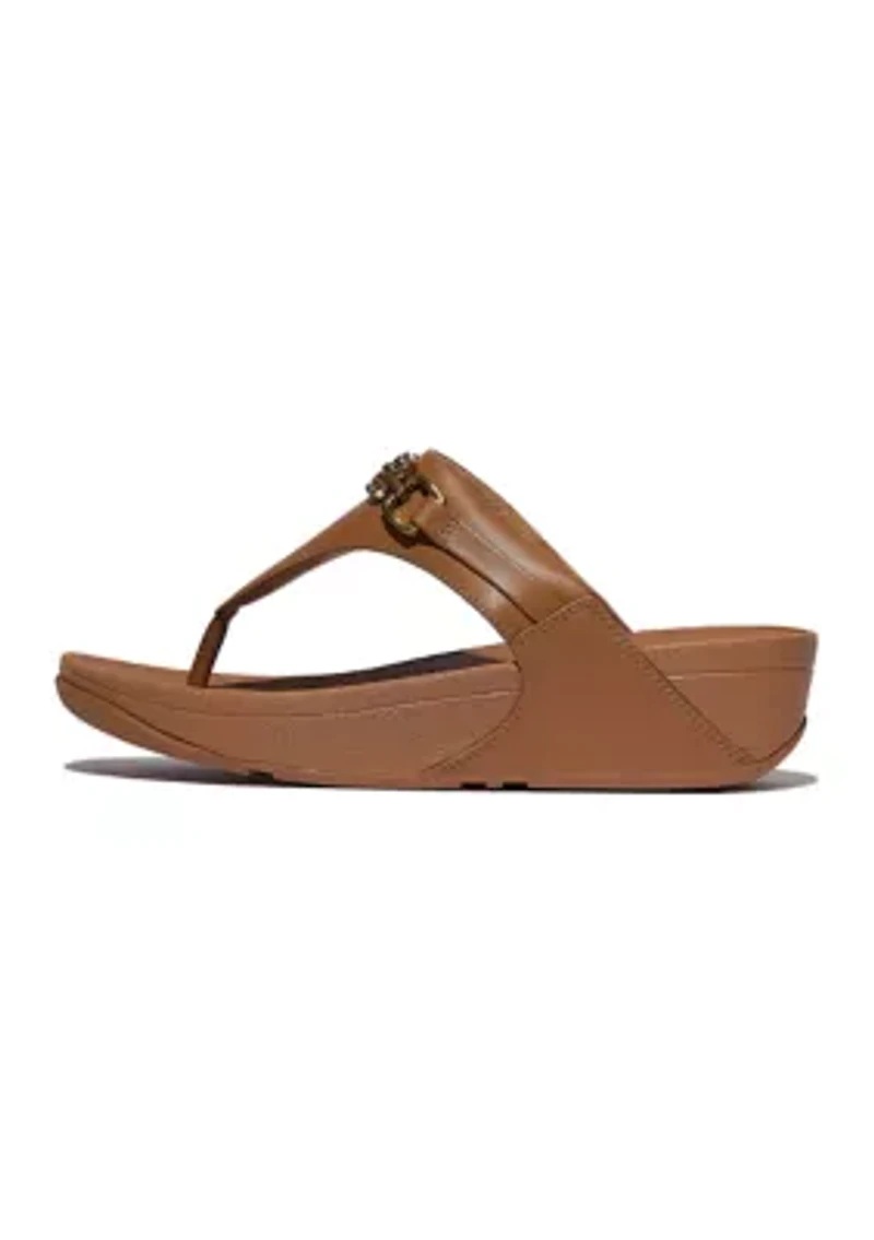 Lulu Square-Chain Leather Toe-Post Sandals