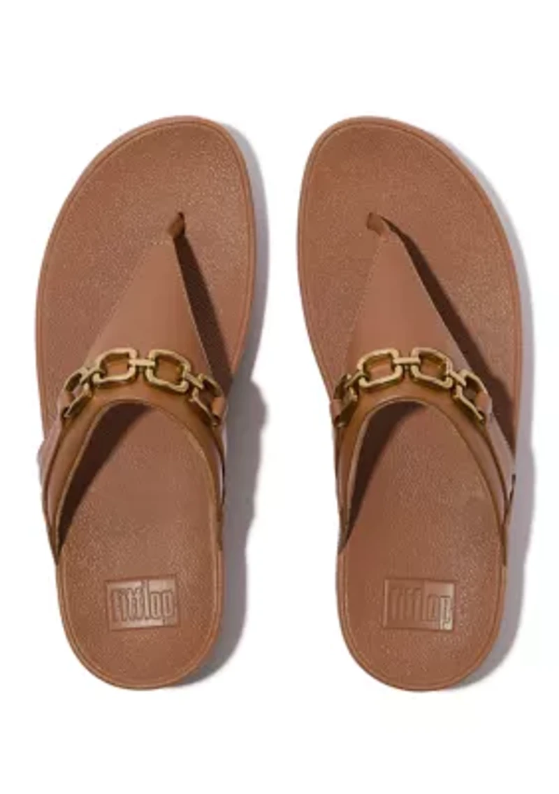 Lulu Square-Chain Leather Toe-Post Sandals