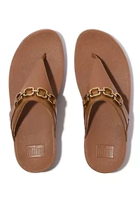 Lulu Square-Chain Leather Toe-Post Sandals