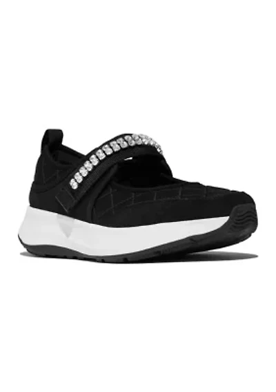 F-Mode Flow Crystal-strap Quilted Mary Janes