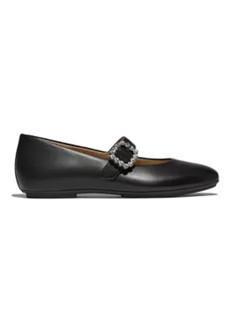 Delicato Crystal-Buckle Leather Mary Janes