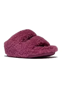 Shuv Curly-Shearling Two-Bar Slide Sandals