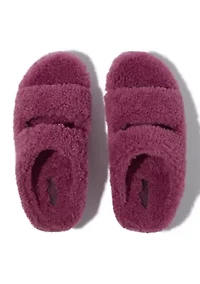 Shuv Curly-Shearling Two-Bar Slide Sandals