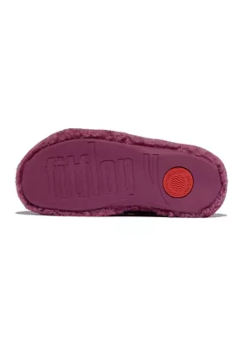 Shuv Curly-Shearling Two-Bar Slide Sandals