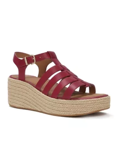 PLATFFORMS ESPADRILLE LEATHER FISHERMAN WEDGE SANDALS