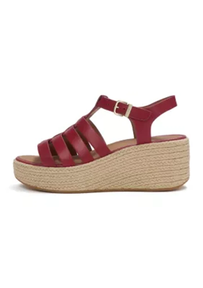 PLATFFORMS ESPADRILLE LEATHER FISHERMAN WEDGE SANDALS