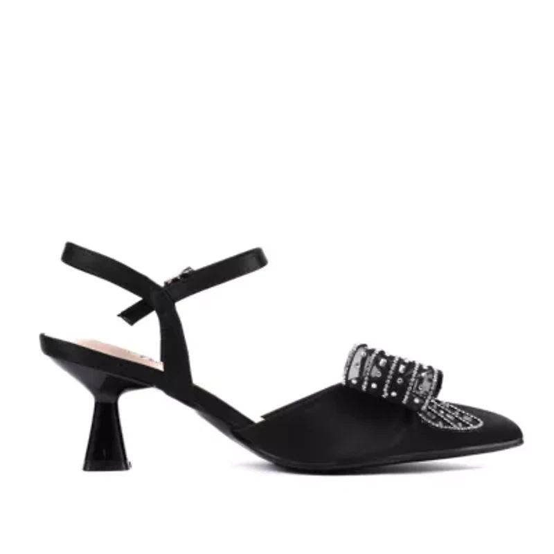 Leslie, Rhinestone Bow Ankle Strap Pump