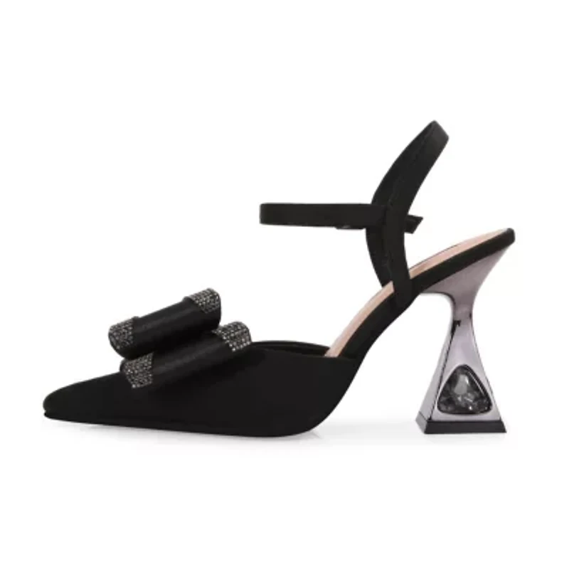 Milly, Rhinestone Bow Metallic Jewel Heel Ankle Strap Pump