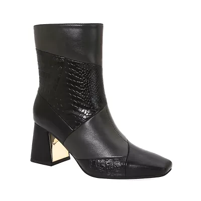 Leah, Multi Patchwork Metal Trim Heel Bootie