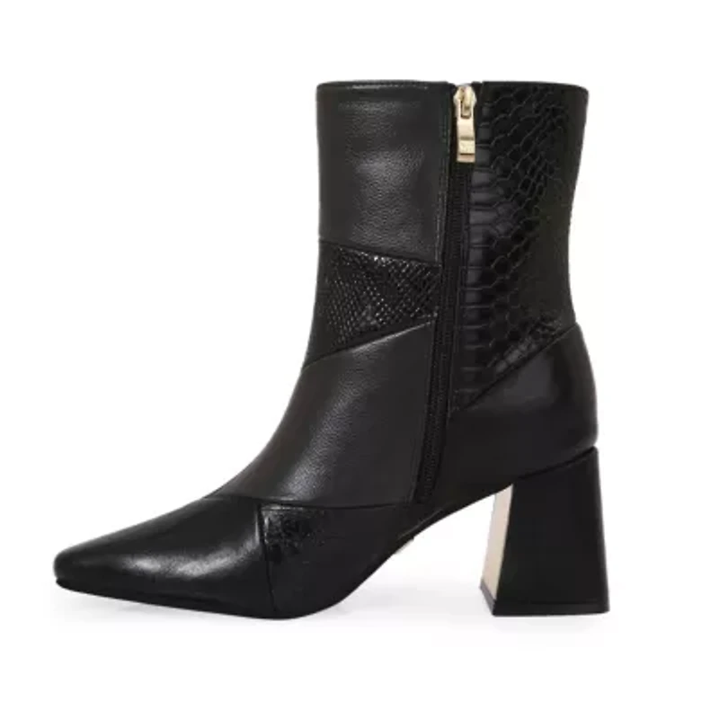 Leah, Multi Patchwork Metal Trim Heel Bootie