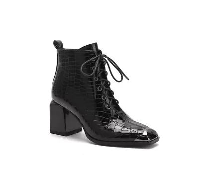 Fantastic, Croc Patent Lace-Up Bootie